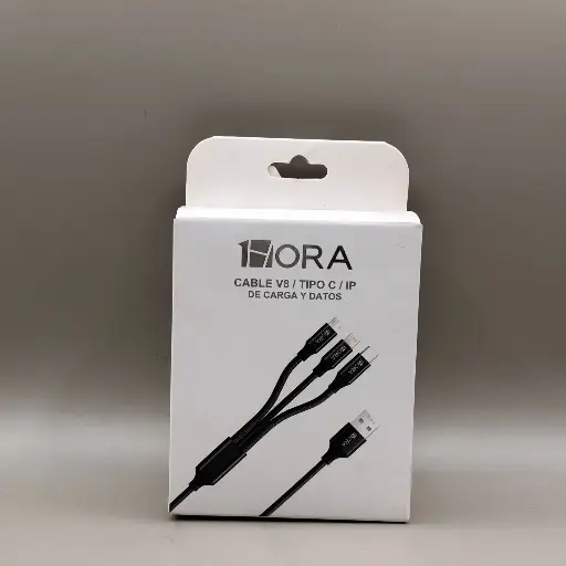 1HORA Cable 3 en 1 V8 / Tipo C / IP 2.1A